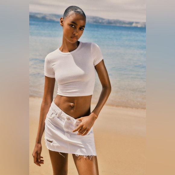 Zara RIPPED TRF DENIM Jean MINI SKIRT White Size S NEW - Picture 7 of 14